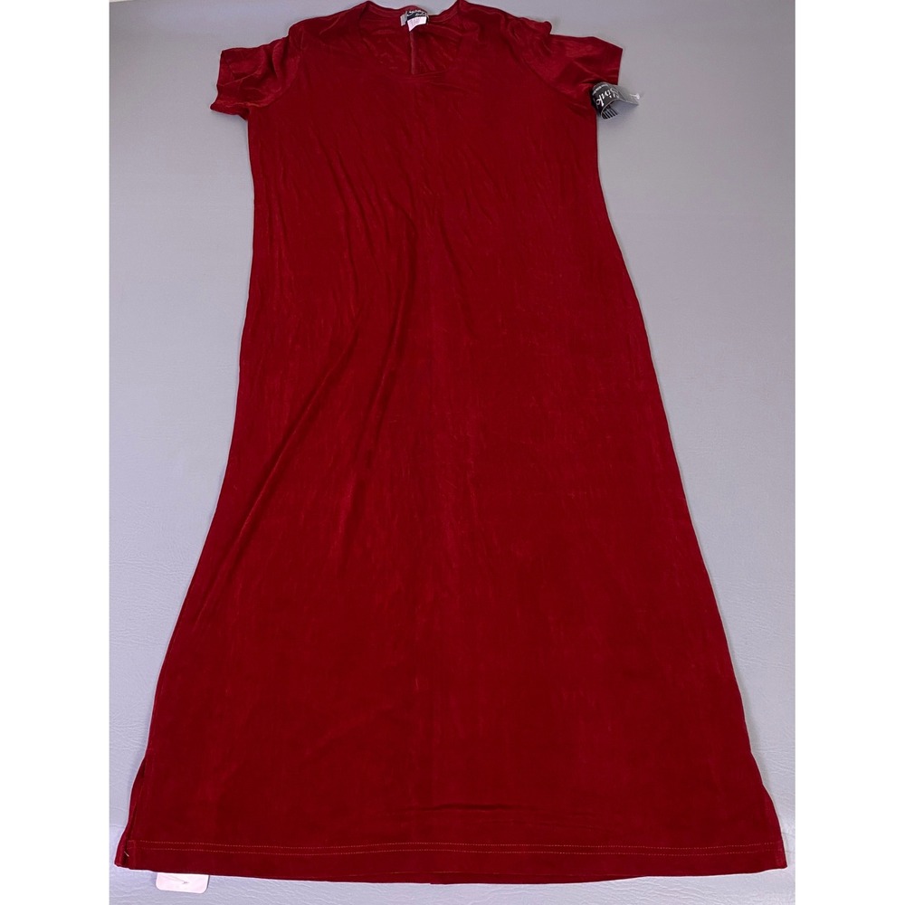 Vintage Slinky Brand Maxi Dress Large Red Ribbed Knit VNeck Short Sleeve USA NWT